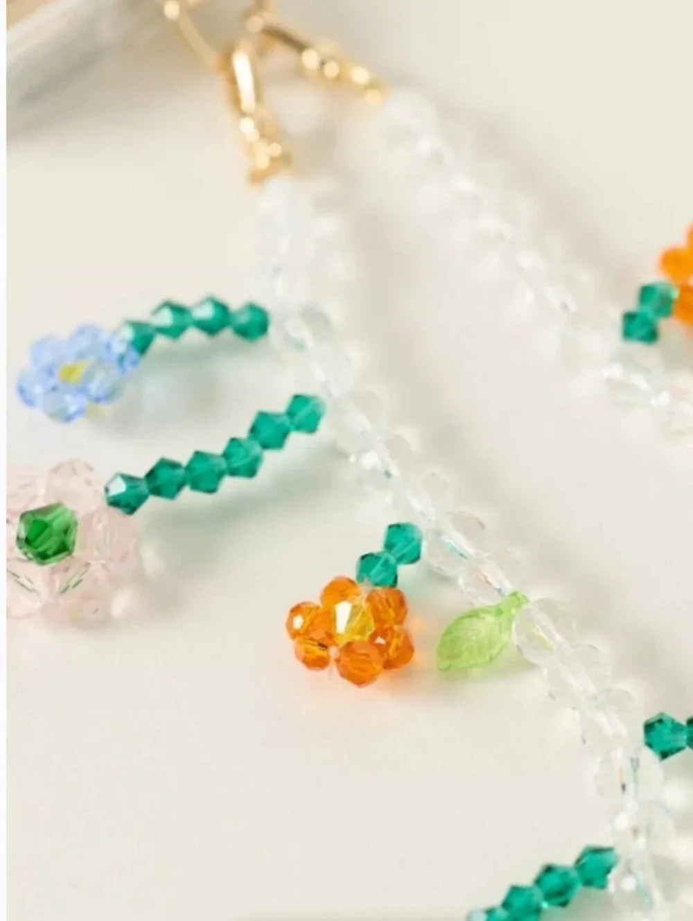 NWT Crystal Beaded Phone Charm with Pastel Flowers Floral • NWT1
